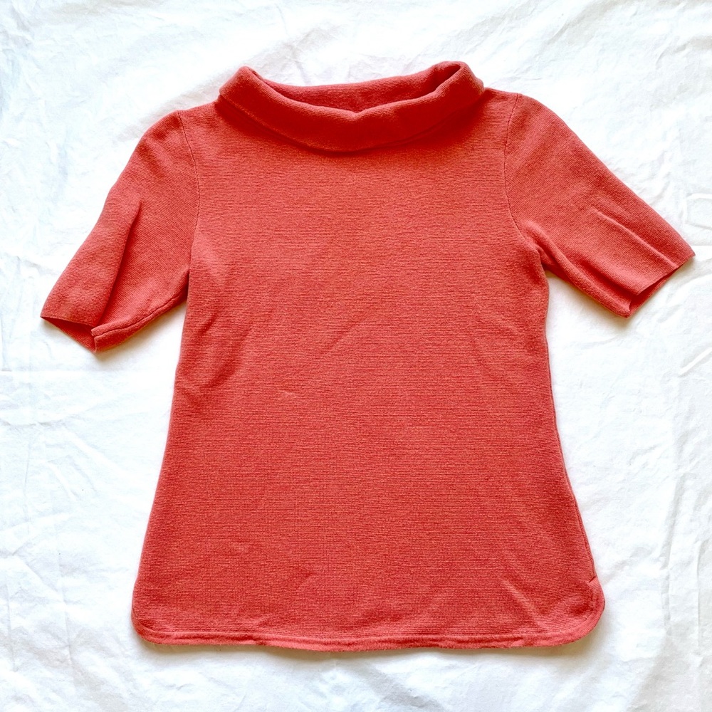Talbots Petite Fold-over Boatneck Knit Top in Coral - flattering 1960s Stlyle